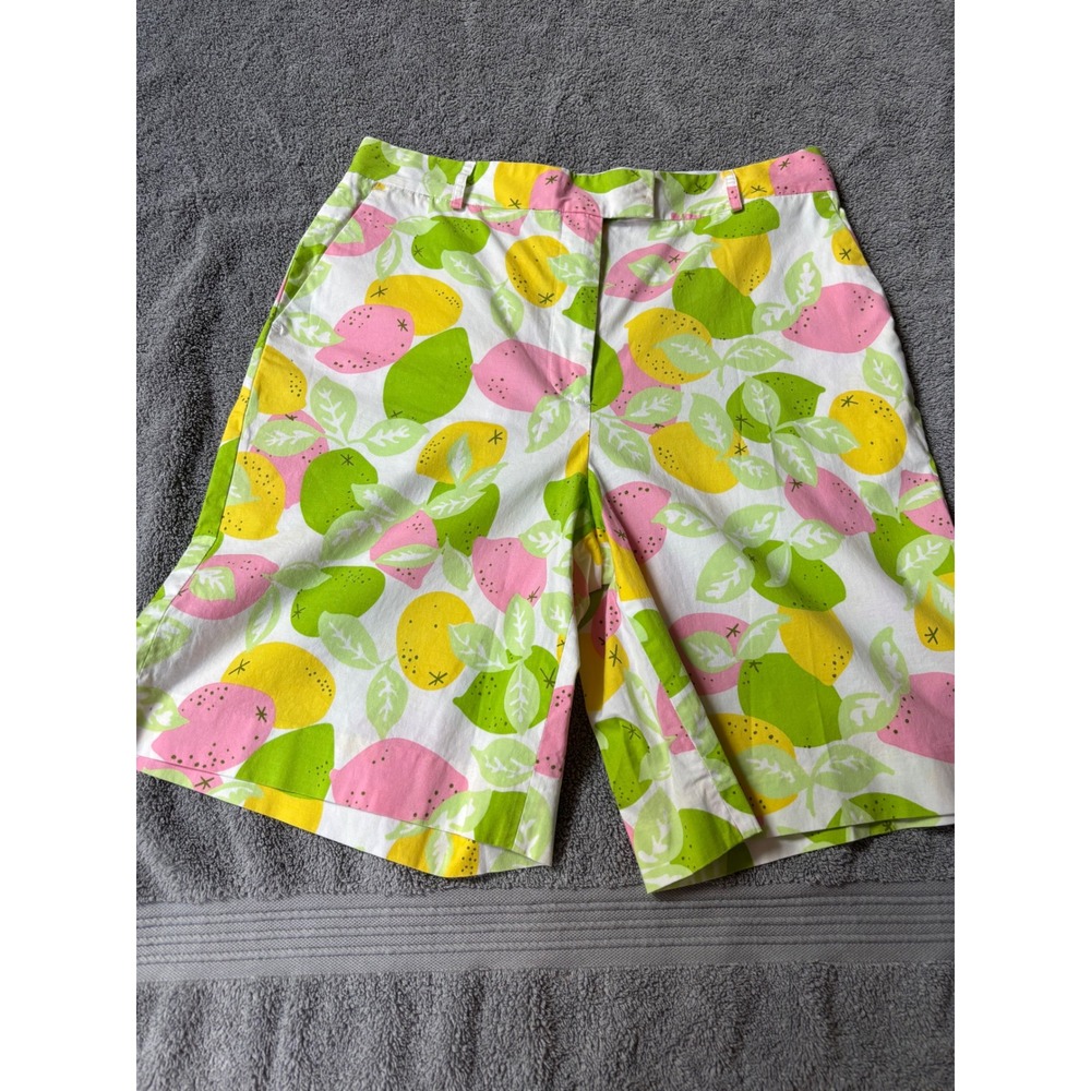 Lilly Pulitzer Lemon Lime Citrus Print Bermuda Shorts Pink Yellow Green Size 8